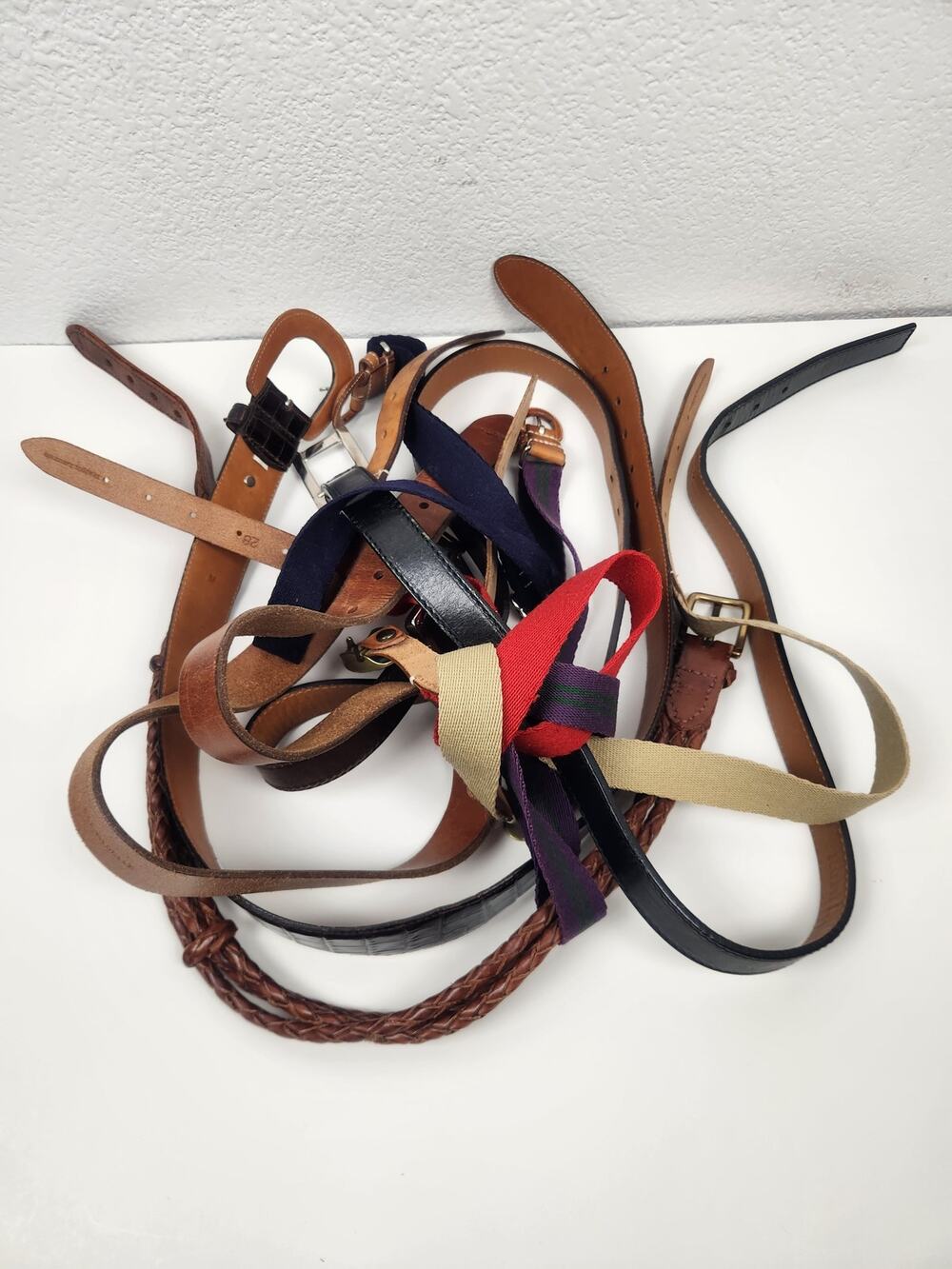 Vintage Ralph Lauren Belts Lot of 9 Leather Cotton Braided Brown Red
